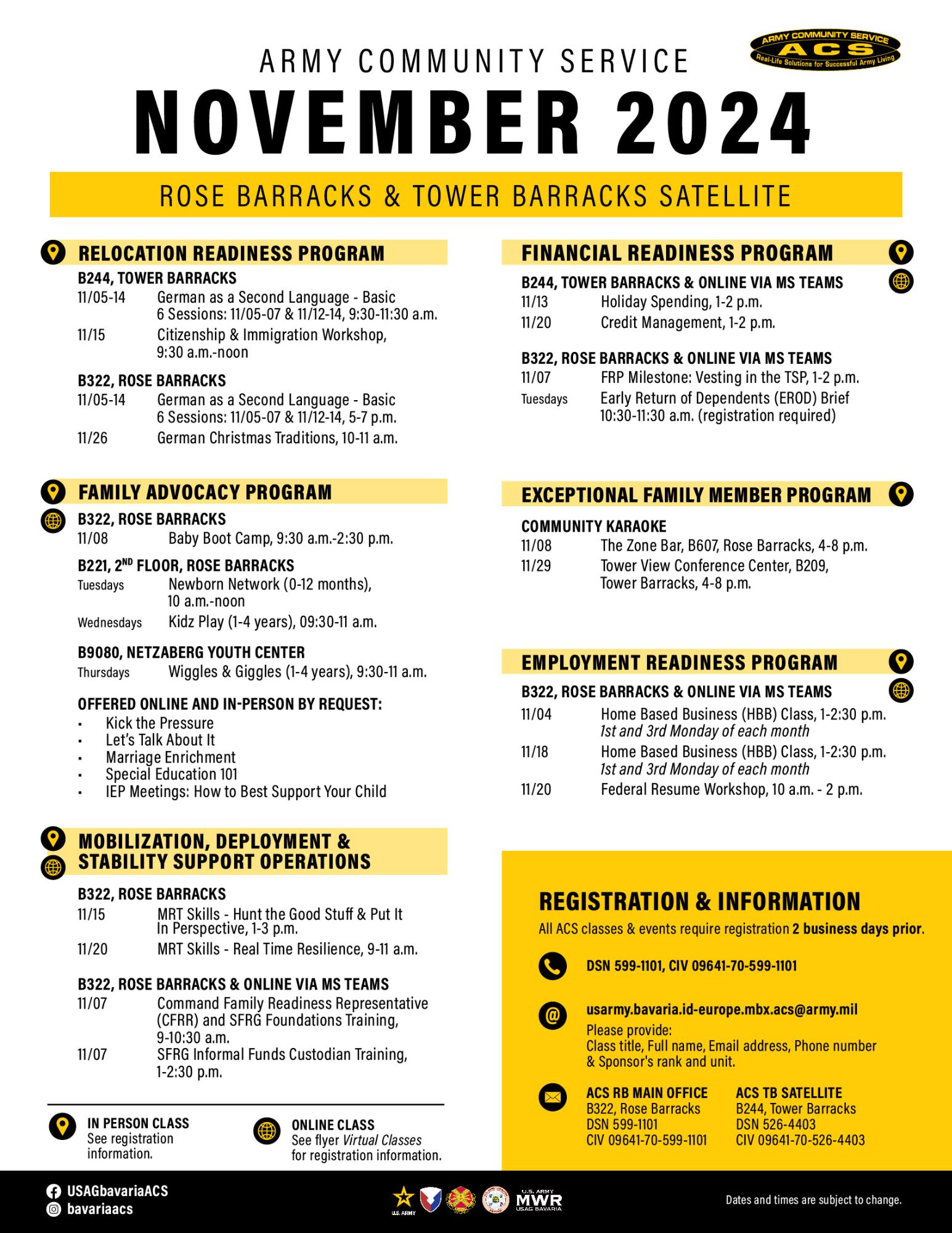 November 2024 ACS Classes (at Tower & Rose Barracks)